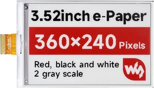 Waveshare 3.52inch e-Paper Display (B), e-Ink Display, 360x240, Red/Black/White, SPI Interface, Raw E-Paper, Without Driver Board Waveshare 3.52inch e-Paper Display (B), e-Ink Display, 360x240, Red/Black/White, SPI Interface, Raw E-Paper, Without Driver Board