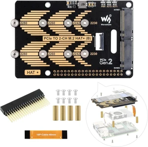 Waveshare PCIe to 2-CH M.2 HAT, Compatible with Raspberry Pi 5, Support M.2 NVMe Solid State Drive 2230 2242 2280, High-Speed Reading/Writing Waveshare PCIe to 2-CH M.2 HAT, Compatible with Raspberry Pi 5, Support M.2 NVMe Solid State Drive 2230 2242 2280, High-Speed Reading/Writing