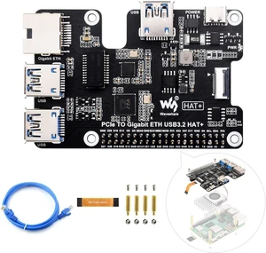 Waveshare PCIe to Giga-bit Ethernet and USB 3.2 Gen1 HAT, Compatible with Raspberry Pi 5, 3X USB 3.2 Gen1, 1x Giga-bit Ethernet, No Driver Required, Plug and Play Waveshare PCIe to Giga-bit Ethernet and USB 3.2 Gen1 HAT, Compatible with Raspberry Pi 5, 3X USB 3.2 Gen1, 1x Giga-bit Ethernet, No Driver Required, Plug and Play