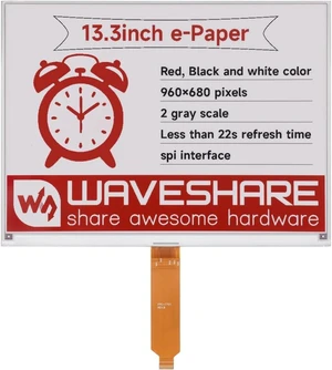 Waveshare 13.3inch E-Paper Display (B), Compatible with Raspberry Pi 5/4B/3B+/3B/2B/B+/A+/Zero/Zero W/WH/Zero 2W Series Boards,960×680 Pixels, Red/Black/White, Raw E-Ink Display Without Driver HAT Waveshare 13.3inch E-Paper Display (B), Compatible with Raspberry Pi 5/4B/3B+/3B/2B/B+/A+/Zero/Zero W/WH/Zero 2W Series Boards,960×680 Pixels, Red/Black/White, Raw E-Ink Display Without Driver HAT
