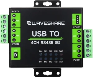 Waveshare Industrial Isolated USB to 4-Ch RS485 Converter (B), CH344L Chip, Multi Protection Circuits, Multi Systems Support, Aluminium Alloy Case, Wall-Mount & Rail-Mount Support Waveshare Industrial Isolated USB to 4-Ch RS485 Converter (B), CH344L Chip, Multi Protection Circuits, Multi Systems Support, Aluminium Alloy Case, Wall-Mount & Rail-Mount Support