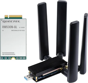 Waveshare RM530N-GL 5G DONGLE Module, Quad Antennas, USB3.1 Port, Aluminum Alloy Heatsink, M.2 Key B Interface, Options for 5G Module Waveshare RM530N-GL 5G DONGLE Module, Quad Antennas, USB3.1 Port, Aluminum Alloy Heatsink, M.2 Key B Interface, Options for 5G Module
