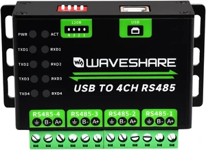 Waveshare Industrial USB to 4Ch RS485 Converter, Multi Protection Circuits, Multi Systems Support, Aluminium Alloy Case, Wall-Mount & Rail-Mount Support Waveshare Industrial USB to 4Ch RS485 Converter, Multi Protection Circuits, Multi Systems Support, Aluminium Alloy Case, Wall-Mount & Rail-Mount Support