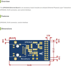 Waveshare DP83848 Ethernet Board Physical Transceiver Module RJ45 Connector Control Interface Board Kit Waveshare DP83848 Ethernet Board Physical Transceiver Module RJ45 Connector Control Interface Board Kit