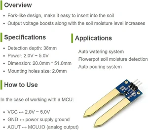 Waveshare Soil Moisture Detection Sensor Fork-Like Design for Auto Watering and Pouring System, Compatible with Raspberry Pi 5/4B/3B/Zero/Zero W/Zero 2W/Pico/Pico W/Pico WH Waveshare Soil Moisture Detection Sensor Fork-Like Design for Auto Watering and Pouring System, Compatible with Raspberry Pi 5/4B/3B/Zero/Zero W/Zero 2W/Pico/Pico W/Pico WH