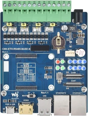Waveshare Dual ETH Quad RS485 Base Board (B) for Raspberry Pi Compute Module 4 Giga-bit Ethernet 4CH Isolated RS485 USB2.0 Waveshare Dual ETH Quad RS485 Base Board (B) for Raspberry Pi Compute Module 4 Giga-bit Ethernet 4CH Isolated RS485 USB2.0