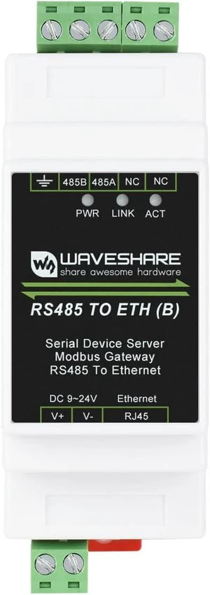 Waveshare Industrial Serial Server RS485 to RJ45 Ethernet TCP/IP to Serial Module Support Rail-Mount Modbus Gateway Waveshare Industrial Serial Server RS485 to RJ45 Ethernet TCP/IP to Serial Module Support Rail-Mount Modbus Gateway