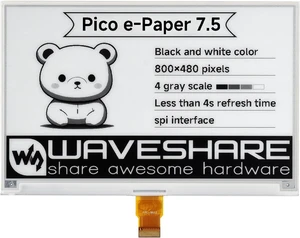 Waveshare 7.5inch E-Paper E-Ink Display Module for Raspberry Pi Pico 800×480 Pixels Black/White SPI Interface Waveshare 7.5inch E-Paper E-Ink Display Module for Raspberry Pi Pico 800×480 Pixels Black/White SPI Interface