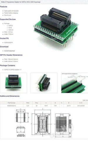Waveshare SOP32 to DIP32 (A) SO32 SOIC32 652D032221X Wells IC Programming Adapter Test Burn-in Socket 1.27mm Pitch 7.55mm Width Waveshare SOP32 to DIP32 (A) SO32 SOIC32 652D032221X Wells IC Programming Adapter Test Burn-in Socket 1.27mm Pitch 7.55mm Width