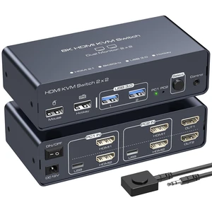 8K HDMI KVM Switch 2 Monitors 2 Computers EDID 4K120Hz for 2 PC Share Dual Monitor and 4 USB Ports Support Extended/Copy Mode with Desktop Controller 8K HDMI KVM Switch 2 Monitors 2 Computers EDID 4K120Hz for 2 PC Share Dual Monitor and 4 USB Ports Support Extended/Copy Mode with Desktop Controller