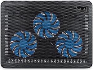 15.6"-17" Laptop Cooler Cooling Pad - Slim Portable USB Powered (3 Fans), Black/Blue