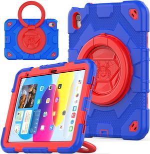 Kids Case for iPad 10th Generation 10.9" 2022 (A2696/ A2757/ A2777), Full-Body Shockproof Heavy Duty Protective Case with Screen Protector, Rotating Stand/Handle/Shoulder Strap, Dark Blue