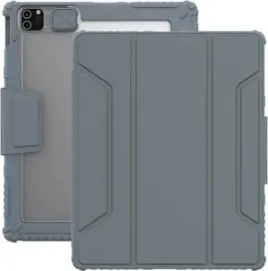 Case for iPad Air 13-inch M2 (2024), Multiple Angle Shockproof Rugged Case with Slide Camera Cover & Pencil Holder, Auto Sleep/Wake,Gray