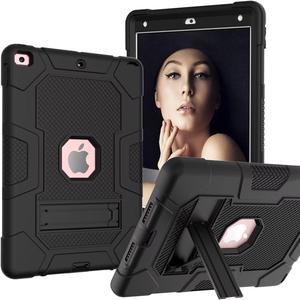 iPad 9th Generation Case, iPad 8th Generation Case, iPad 7th Generation Case, Hybrid Shockproof Rugged Drop Protective Case with Kickstand for iPad 10.2'' (Black)