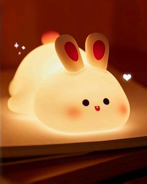 Big Face Rabbit Night Light, Cute Bunny Gifts, Silicone Squishy Rabbit Lamp, Rechargeable Dimmable Animal Nightlight, Baby Night Light for Nursery Breastfeeding Bedroom Living Room