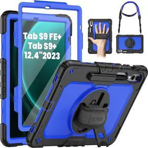 Case for Galaxy Tab S10+ Case 2024/ S9 FE+ Plus/ S9+ Plus 12.4 Inch 2023, Heavy Duty Shockproof Protective Case with Screen Protector, Stand, Hand/Shoulder Strap and Pen Holder, Blue
