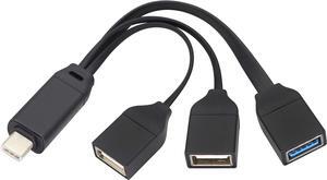 3in1 OTG USB C 3.0 Cable,USB Type C 3.0 Male to 2 Port USB 2.0 + USB 3.0 Female OTG Splitter Cable,On The Go(OTG) for Smartphone,Laptops,Mouse Keyboards, More USB and Type-C Devices(21cm)