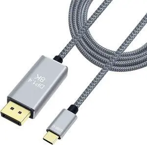 DCHAV 8K USB-C to DisplayPort Cable 6-Foot 4K@144Hz 8K@60Hz 2K@165Hz USB to DP Adapter Display Port Cord Nylon Braided Aluminum Connector for Monitor Computer Laptop Television Tablet 6 ft.