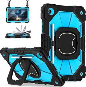 Galaxy Tab A9 Plus Case 11 Inch, Rugged Case for Galaxy A9+ Tablet Case with Screen Protector 360 Rotating Stand Shoulder Strap Pen Holder, 2023 Model(SM-X210/X216/218), Sky Blue