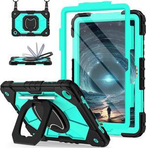 Galaxy Tab A9 Plus Case 11 Inch, Rugged Case for Galaxy A9+ Tablet Case with Screen Protector 360 Rotating Stand Shoulder Strap Pen Holder, 2023 Model(SM-X210/X216/218),  Mint Green