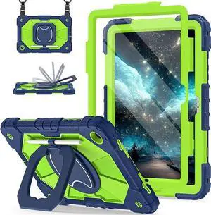 Galaxy Tab A9 Plus Case 11 Inch, Rugged Case for Galaxy A9+ Tablet Case with Screen Protector 360 Rotating Stand Shoulder Strap Pen Holder, 2023 Model(SM-X210/X216/218), Green
