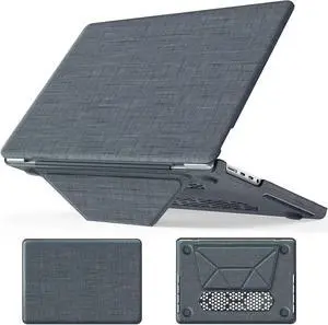 For New MacBook Pro 14 Inch Case M3 / M3 Pro / M3 Max / M2 M1 Pro/Max 2024 2023 2021 (Model: A2918 A2992 A2779 A2442), Durable Fabric & PC Protective Cover with Magnetic Stand  Gray