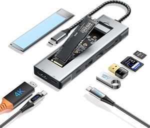 8 in 1 USB C Hub with M.2 NVMe/SATA SSD Enclosure 10Gbps, 4K HDMI 1.4, USB 3.2 Gen2, PD100W, Aluminum Alloy USB C SSD Enclosure for M.2 NVMe SATA SSD for Mac Mini M1 2 3 4