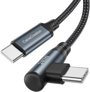 CableCreation USB C to USB C Cable Right Angle 240W Fast Charging Type C Braided C Cord for iPhone 15 16 Pro Max, MacBook Pro/Air, iPad Pro/Air, S24/S23+, Pixel 9, Compatible 140/100/60W 10 ft.
