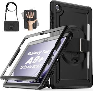 Galaxy Tab A9+/A9 Plus Case 11" 2023 (SM-X210/X216/X218), Full Body Shockproof Protective Case with Screen Protector, 360°Rotating Stand, Hand/Shoulder Strap and Pen Holder, Black