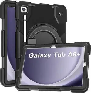 New Case for Galaxy Tab A9+ Case 11 Inch with Pencil Holder 360° Rotating Handheld Stand, Sturdy Shockproof Galaxy A9 Plus Tablet Case 2023 SM-X210/X216/X218 (Black)