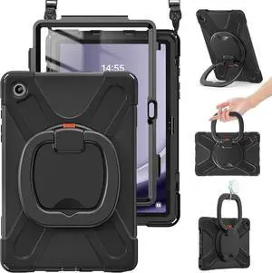 Case for Galaxy Tab A9+ Plus 11 Inch 2023 SM-X210/X216/X218, Heavy Duty Drop-Proof Case with Screen Protector, Shoulder Strap, Stable Kickstand for Galaxy Tab A9+/A9 Plus 11'', Black
