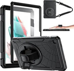 Case for Galaxy Tab A9+ / A9 Plus 11'' 2023 (SM-X210/X216/X218), Shockproof Hard Duty Case with Screen Protector+360 Rotating Hand Strap&Stand+Shoulder Strap for Tab A9+ Tablet, Black