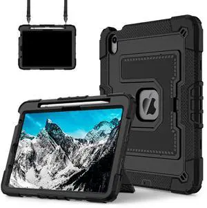 Case for iPad Air 11 inch (2025 M3 / 2024 M2), Shockproof Design with Pencil Holder/Screen Protector, Protective Cover for iPad Air 4th/5th/6th/7th Generation - Black