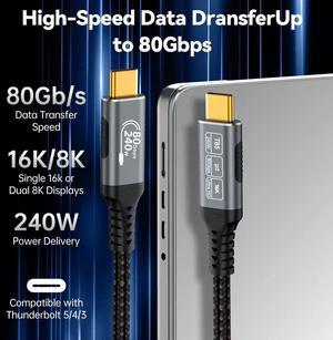 Thunderbolt 5 Cable, Supports 8K Display/ 80Gbps Data Transfer/ 120Gbps Bandwidth Boost/ 240W Fast Charging, Compatible with Thunderbolt 4, USB4, Thunderbolt 3 and USB-C, Black, 3.3FT