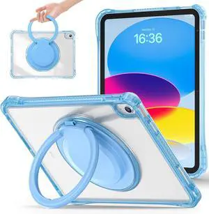 Case for iPad Case 11 inch (A16) 11th Generation 2025 / iPad 10.9 Inch 10th Generation 2022, Heavy Duty Shockproof Kids Screen Protector Rotate Stand Clear Back Tablet Cover,Clear Blue
