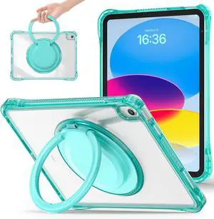 Case for iPad Case 11 inch (A16) 11th Generation 2025 / iPad 10.9 Inch 10th Generation 2022, Heavy Duty Shockproof Kids Screen Protector Rotate Stand Clear Back Tablet Cover,Clear Green