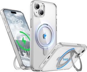 Compatible with iPhone 15 Plus with Invisible Magnetic O-Ring Stand Military-Grade Phone Case for iPhone 15 Plus 6.7" [with Mag-Safe][Great Grip Feeling],with screen and lens protector-Clear