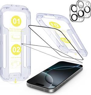 Screen Protector for iPhone 16 Pro Max 6.9" with Camera Lens Protector[High Transparency][9H Tempered Glass][No Bubble][Auto-Alignment][Anti-scatch][Case Friendly][Full Coverage], 2+2 pack