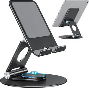 Swivel Tablet Stand for iPad with 360 Rotating Base, Foldable Adjustable Holder for Drawing, Compatible with iPad Pro/Air/Mini and More, Black