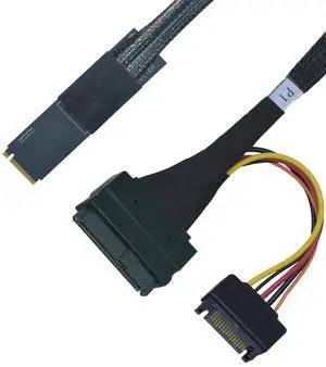 PCIe 5.0 M.2 to U.2 Adapter, M.2 to SFF-8639 U.2 NVMe SSD Cable with 15Pin Power, Right Exit, 1.6ft (50cm)