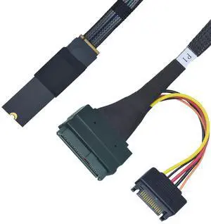 PCIe 5.0 M.2 to U.2 Adapter, M.2 to SFF-8639 U.2 NVMe SSD Cable with 15Pin Power, Left Exit, 1.6ft (50cm)