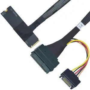 PCIe 5.0 M.2 to U.2 Adapter, M.2 to SFF-8639 U.2 NVMe SSD Cable with 15Pin Power, Bottom Side Exit, 1.6ft (50cm)