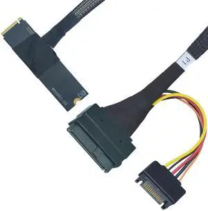 PCIe 5.0 M.2 to U.2 Adapter, M.2 to SFF-8639 U.2 NVMe SSD Cable with 15Pin Power, Top Side Exit, 1.6ft (50cm)