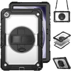 Case for Galaxy Tab A9+ Plus 11 Inch, Protective with Screen Protector/Hand Strap/Pen Holder, Sturdy Shockproof for A9 Plus Tablet Case SM-X210 SM-X216 SM-X218 - Clear