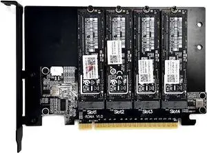 ADT-R34A PCIe5.0 x16 to 4-Port M.2 NVMe Hard Disk Split Card 4x128Gbps 1 to 4 Expansion Adapter Compatible with Gen3 Gen4 Gen5 (R34A) with 9015 Fan + BK9 Bracket