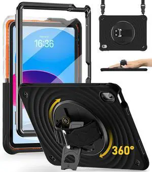 Case for iPad (A16) 11th/10th Generation 11''/10.9'' 2025/2022, 4 Layers Military-Grade Full Body Protection Screen Protector 360° Rotating Handle Kickstand Shoulder Strap Kids-Friendly