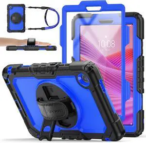 Case for Len-ovo Tab One 8.7 inch 2025, for Tab K9 (TB305FU), Full-Body Drop Protection Case with 360° Rotate Stand & Hand Strap [Pen Holder] & Screen Protector, Blue