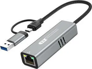 5G USB 3.2 Ethernet Adapter with RTL8157, 2-in-1 USB-A/Type-C to 5Gbps Network Card RJ45 LAN Converter for PC Laptop Windows Mac OS Linux(5Gbps Need Type-C > 3.2)