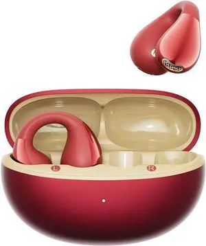 QCY Crossky C30S Open Ear Earbuds, Ultra-Comfort Clip On Ear Buds Wireless Bluetooth 6.0, LDAC Hi-Res Audio, Deep Bass, 40H Playtime, Fast Charging, IPX5 Waterproof Sports/Running Earphones-Red
