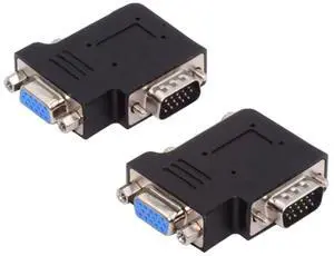 2 Pack VGA Connectors,VGA SVGA D-Sub HDB15Pin 90 Degree Left/Right Angled Gender Changer Video Graphics Array Connector Adapter for Monitor/Projector/Graphics